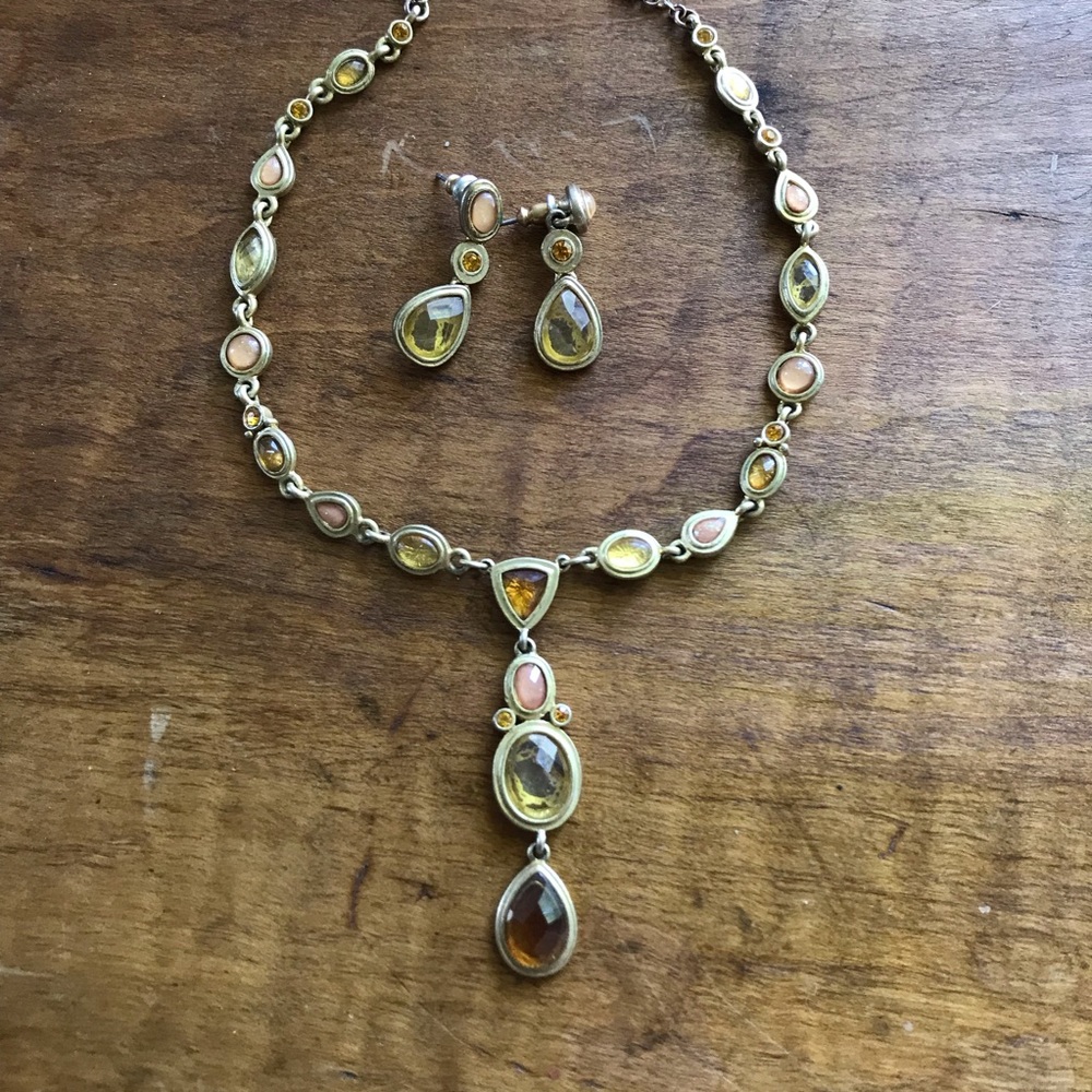 Faux Amber Necklace + Earring Set